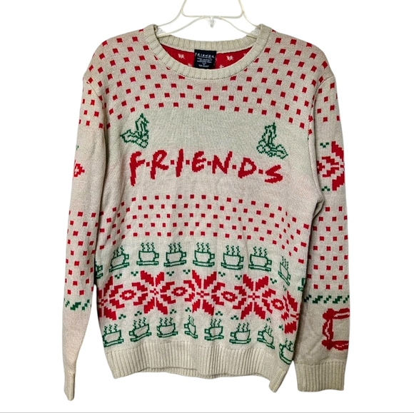 FRIENDS Sweaters - FRIENDS TV Show Beige and Green Patterned Christmas Holiday Ugly Sweater Unisex
